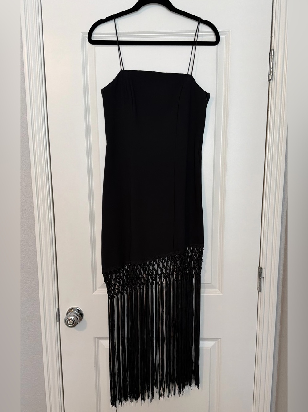 Zara Black Asymmetrical Fringe Slip Dress